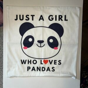 Just Girl Who Loves Pandas-Square Throw Pillow Cover‎ Case Zipper Black & White